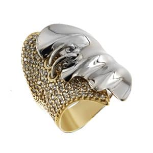 Ring With Stones Made Of Bicolor Gold K14 DA106DP5