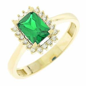 Rosette Ring With Green Stone Made Of Yellow Gold K14 DA72KP5