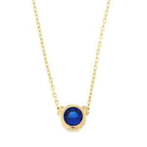 Blue Single Stone Necklace Made Of Yellow Gold K14 KO25KP5