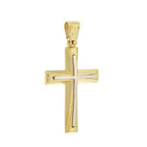 Christening Cross Made Of Two Coloured Gold K14 ST102D5