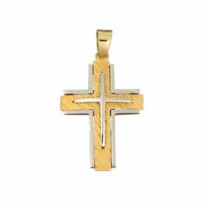 Christening Cross Made Of Two Colored Gold K14 ST48D5