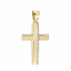 Σταυρός Διπλής Όψης Με Πέτρες Από Κίτρινο Χρυσό Κ14 ST151KP5