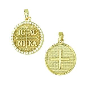 Φυλαχτό Κωνσταντινάτο IC XC NI KA Από Κίτρινο Χρυσό Κ14 KR106KP5