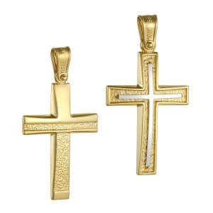 Σταυρός Βάπτισης Διπλής Όψης Από Χρυσό Κ14 ST230D5