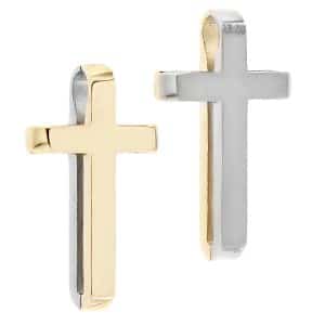 Double-Sided Cross Made Of Bicolor K9 Gold ST266D3