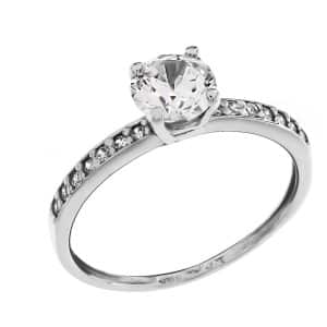 14K White Gold Single Stone And Half Eternity Ring DA237LP5