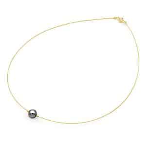 8-9MM Black Pearl Necklace With K14 Yellow Gold KO209KP5