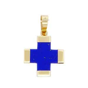 Σταυρός Λάπις Λάζουλι Με Κίτρινο Χρυσό Κ14 KR149KP5