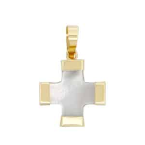 Σταυρός Mother Of Pearl Με Κίτρινο Χρυσό Κ14 KR151KP5