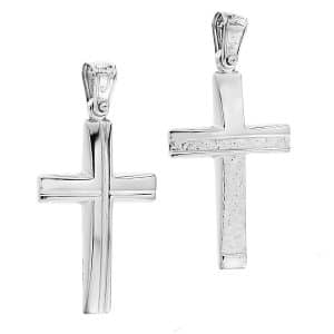 Double Sided Christening Cross Made Of K14 White Gold ST220L5