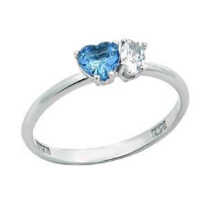 Δαχτυλίδι Ασήμι 925° Με Μπλε Καρδιά Και Λευκή Ζιργκόν DA325LP9