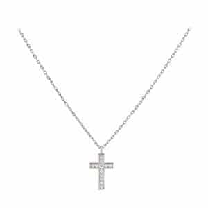 Κολιέ Λευκόχρυσο 14Κ Με Μικρό Σταυρό & Ζιργκόν KO338LP5