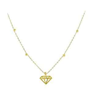 Κολιέ Χρυσό Κ14 Με Μπίλιες & Μενταγιόν Διαμάντι KO344K5