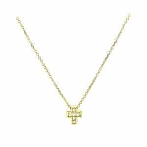 Minimal Κολιέ Σταυρός Κίτρινο Χρυσό 14Κ Με Ζιργκόν KO345KP5
